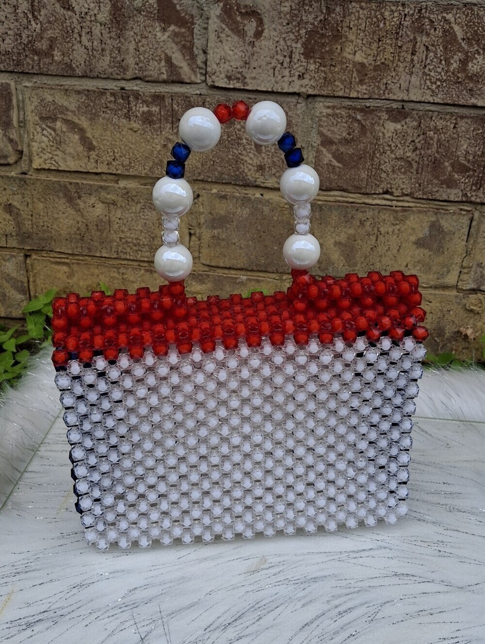 Hand-Carry Red, White, & Blue Beaded Patriotic Purse 4th Of July - Picture 5 of 15
